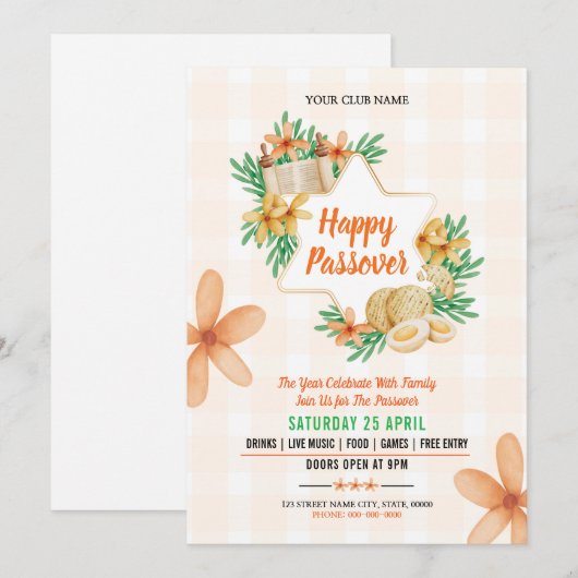 Happy Passover Invitation flyer Kaart (Voorkant / Achterkant)