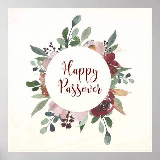 Happy Passover Jewish Holiday Floral Art Poster (Voorkant)
