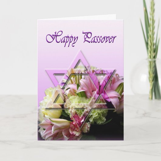Happy Passover-kaart met ster van David en bloemen Kaart (Voorkant)