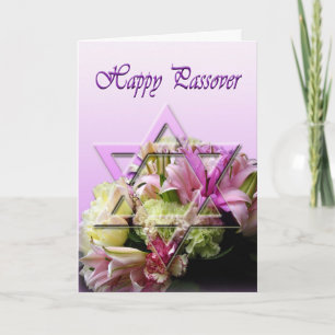 Happy Passover-kaart met ster van David en bloemen Kaart