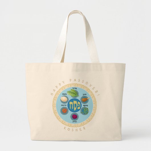 Happy Passover & "KOSHER" Pesach foods Names seder Grote Tote Bag (Voorkant)