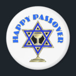 Happy Passover Magneet<br><div class="desc">Happy Passover toont de joodse ster van David en de wijnbeker klaar voor de gebeden en vier vragen.</div>