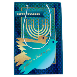 Happy Passover. Menorah en Peace Doves Medium Cadeauzakje