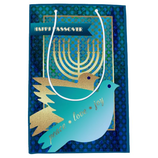 Happy Passover. Menorah en Peace Doves Medium Cadeauzakje (Voorkant)