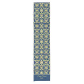 Happy Passover Pesach Damak Blue en Yellow Gold Korte Tafelloper (Voorkant)