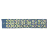 Happy Passover Pesach Damak Blue en Yellow Gold Korte Tafelloper (Horizontaal)