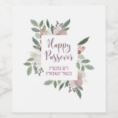 Happy Passover & Pesach Kasher veSameach in het He Wijn Etiket (Enkel label)