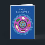 Happy Passover Pesach Seder bord Feestdagen Kaart<br><div class="desc">Happy Pesach-wenskaart met Seder bord en Star van David. U kunt de groet op de voorzijde en het bericht op de binnenkant van de kaart aanpassen.</div>
