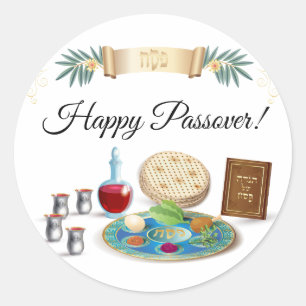 Happy Passover Spring Pesach Seder Ronde Sticker