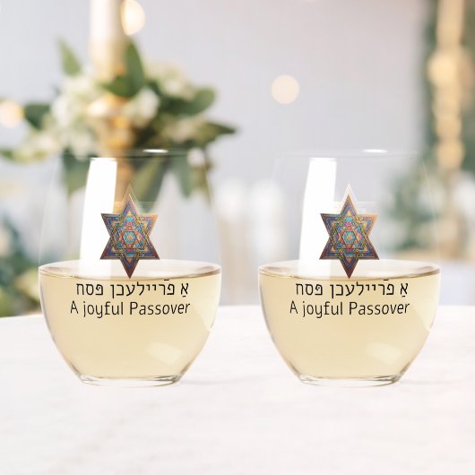 Happy Passover Star of David Wijnglas Zonder Voet (Insitu (Huwelijk))