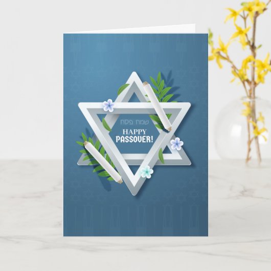 Happy Passover Star van David Wenskaart Kaart (Gele Bloem)