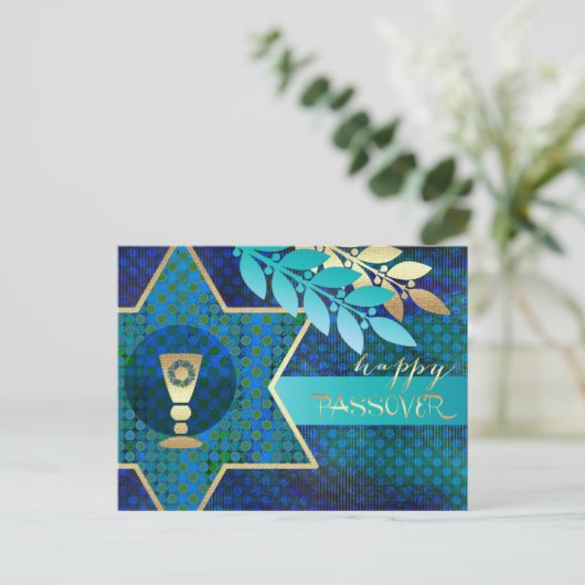 Happy Passover. Ster van David en Kiddush Cup Briefkaart (Staand voorkant)