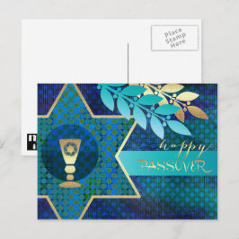 Happy Passover. Ster van David en Kiddush Cup Briefkaart