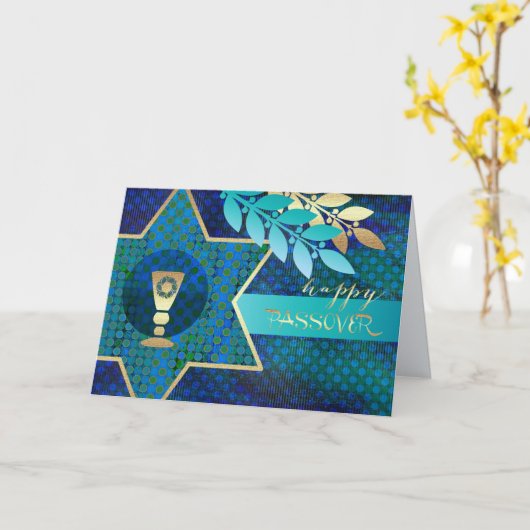 Happy Passover. Ster van David en Kiddush Cup Kaart (Gele Bloem)