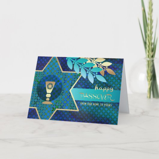Happy Passover. Ster van David en Kiddush Cup Kaart (Voorkant)