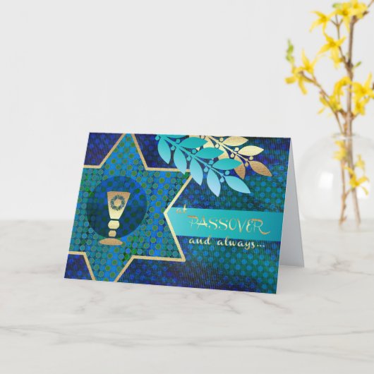 Happy Passover. Ster van David en Kiddush Cup Kaart (Gele Bloem)