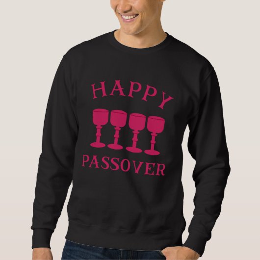Happy Passover With Four Cups Wine Matzah Jewish H Trui (Voorkant)
