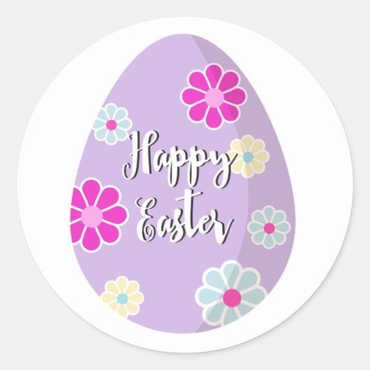 Happy Pastel paars Eieren versierde bloemen Ronde Sticker (Voorkant)