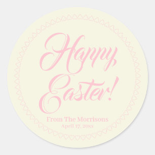 Happy pastel roze harten aangepast script schattig ronde sticker