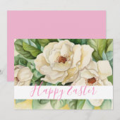 Happy Paush Blush Pink Magnolia Text Floral Feestdagenkaart (Voorkant / Achterkant)
