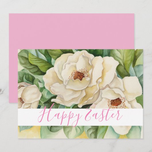 Happy Paush Blush Pink Magnolia Text Floral Feestdagenkaart (Voorkant / Achterkant)