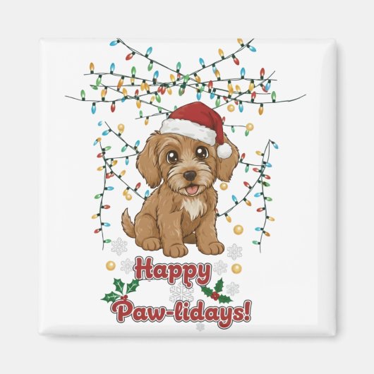 Happy Paw-lidays Christmas Cockapoo Magnet (Voorkant)