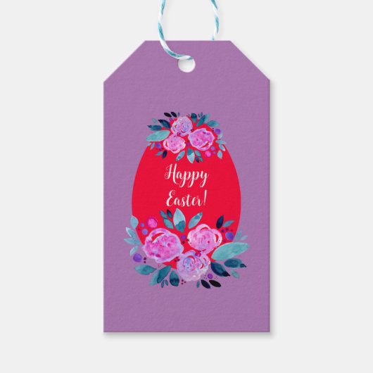 Happy Pawaterverf floral red egg Cadeaulabel (Voorkant)