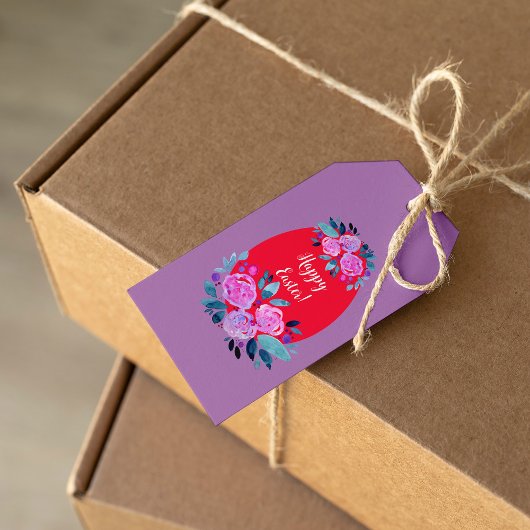 Happy Pawaterverf floral red egg Cadeaulabel