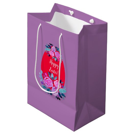 Happy Pawaterverf floral red egg Medium Cadeauzakje (Voorkant Gekanteld)