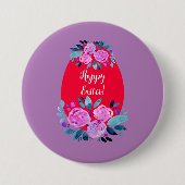 Happy Pawaterverf floral red egg Ronde Button 7,6 Cm (Voorkant)