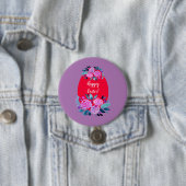 Happy Pawaterverf floral red egg Ronde Button 7,6 Cm (In situ)