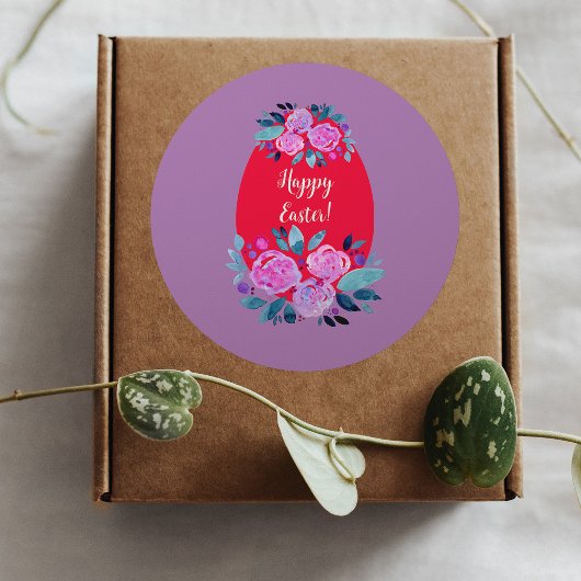 Happy Pawaterverf floral red egg Ronde Sticker