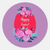 Happy Pawaterverf floral red egg Ronde Sticker (Voorkant)