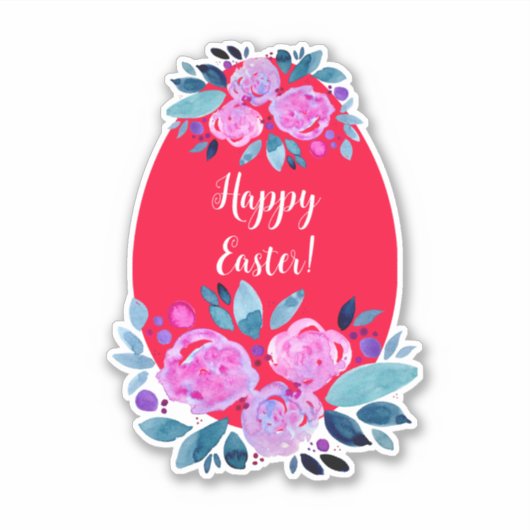 Happy Pawaterverf floral red egg Sticker (Voorkant)