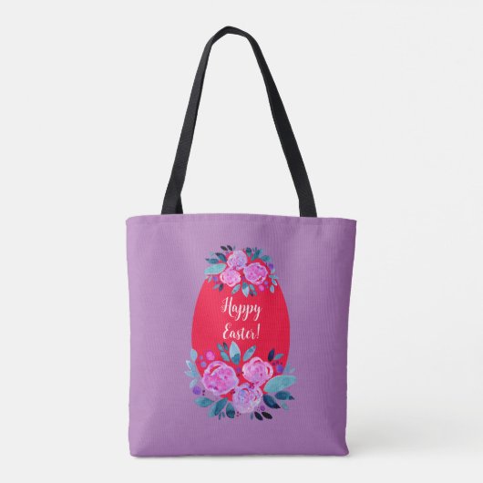 Happy Pawaterverf floral red egg Tote Bag (Achterkant)