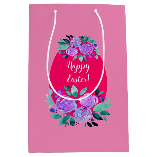 Happy Pawaterverf florroze ei Medium Cadeauzakje (Voorkant)