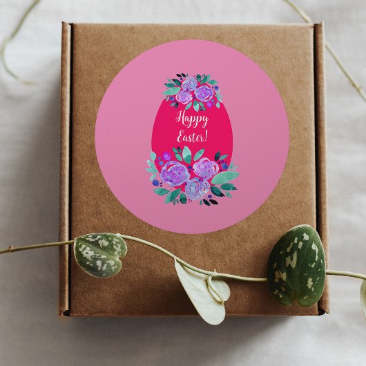 Happy Pawaterverf florroze ei Ronde Sticker