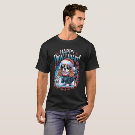 Happy Pawholidays Cavalier King Charles Spaniel Do T-shirt (Voorkant volledig)