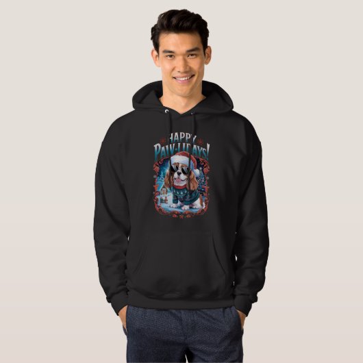Happy Pawholidays Cavalier King Charles Spaniel Xm Hoodie (Voorkant volledig)