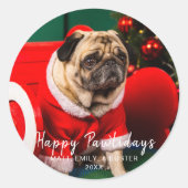 Happy Pawholidays Familie Hond Foto Kerstmis Ronde Sticker (Voorkant)