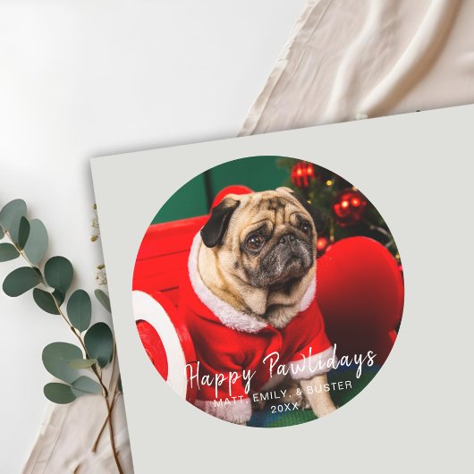 Happy Pawholidays Familie Hond Foto Kerstmis Ronde Sticker