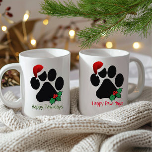 Happy Pawholidays Fun Santa Paw Print Kerst Mok