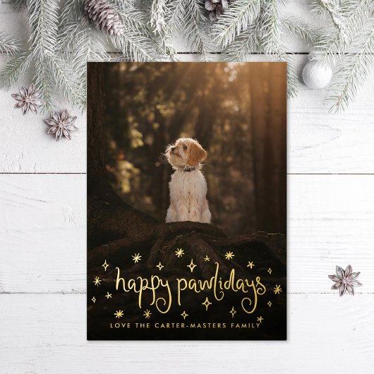 Happy Pawholidays Fun Stars Hondenfoto Folie Feestdagenkaart