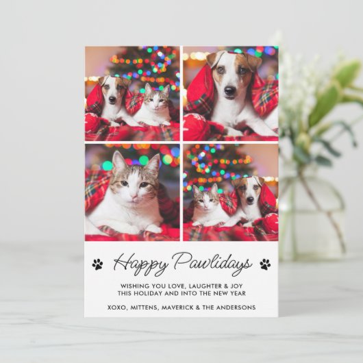 Happy Pawholidays Gepersonaliseerde Hond Kat Pet 4 Feestdagenkaart (Staand voorkant)