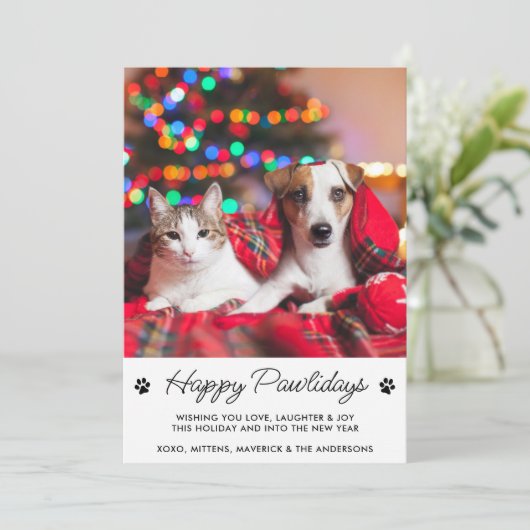 Happy Pawholidays Gepersonaliseerde Hond Kat Pet F Feestdagenkaart (Staand voorkant)
