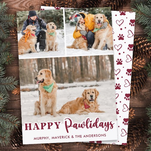 Happy Pawholidays Gepersonaliseerde moderne hond 3 Feestdagenkaart