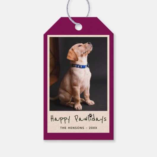 Happy Pawholidays Grappige Pun Pet Foto Cadeaulabel (Voorkant)