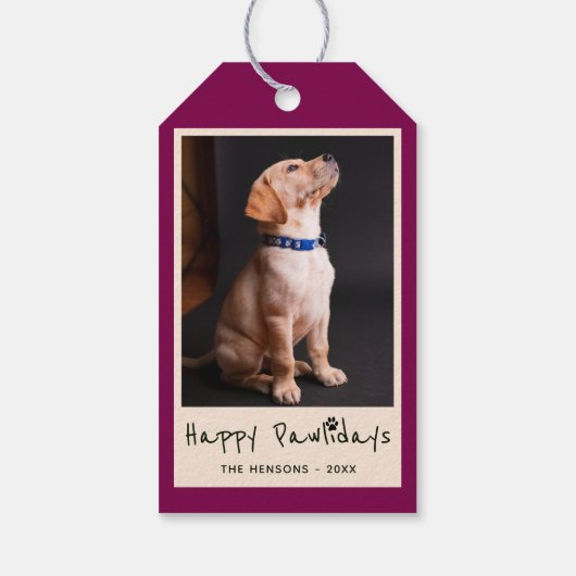 Happy Pawholidays Grappige Pun Pet Foto Cadeaulabel (Achterkant)