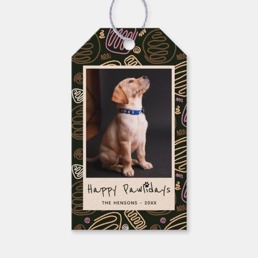 Happy Pawholidays Grappige Pun Pet Foto Cadeaulabel (Voorkant)