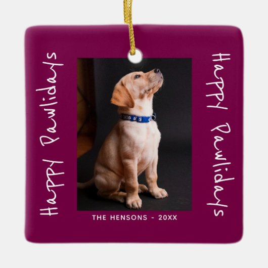 Happy Pawholidays Grappige Pun Pet Foto Keramisch Ornament (Voorkant)